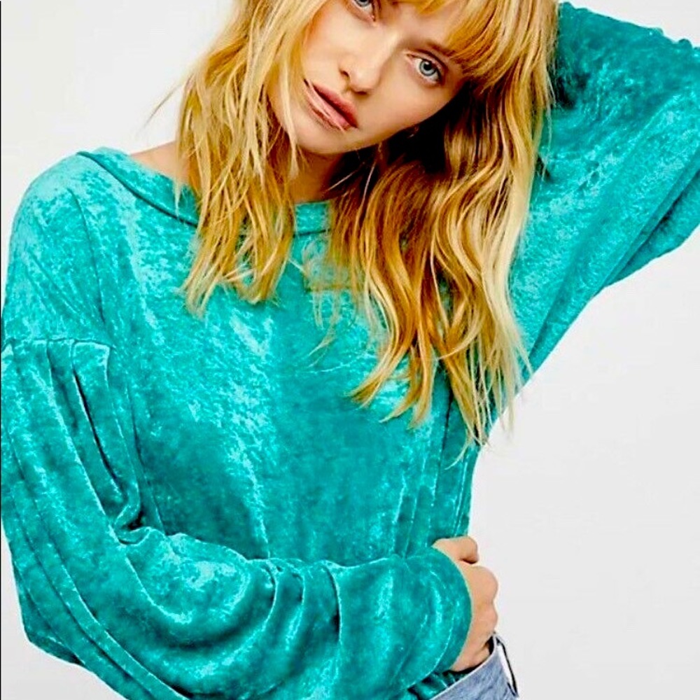 Free People Top Milan Sea Green Velvet Size XS